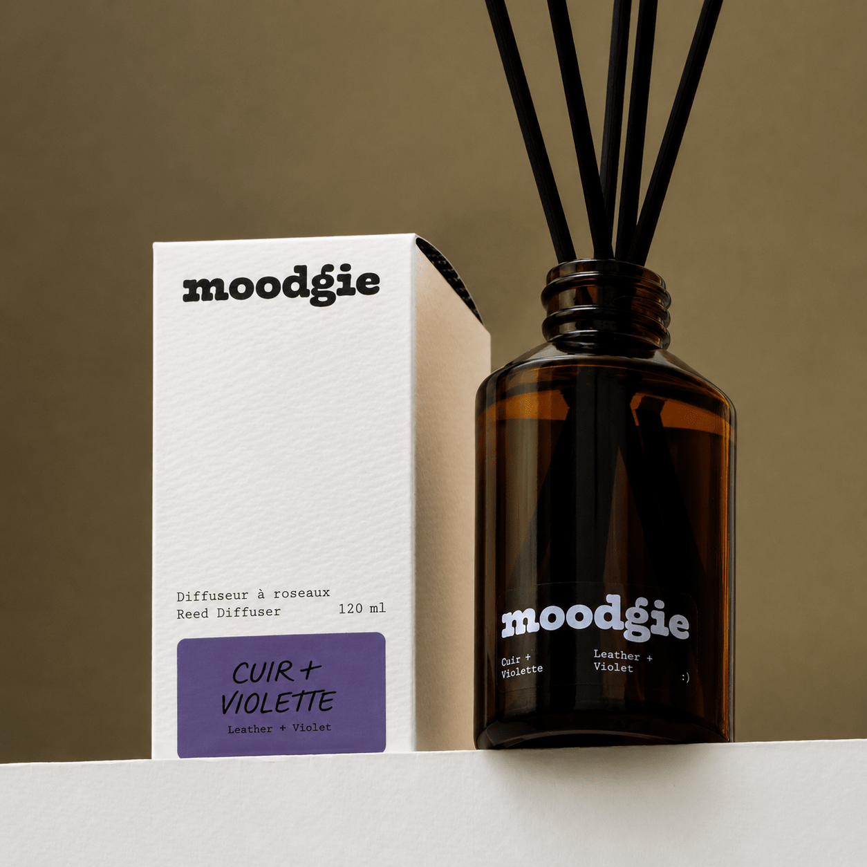 Diffuseur à roseaux - Cuir + Violette - Moodgie